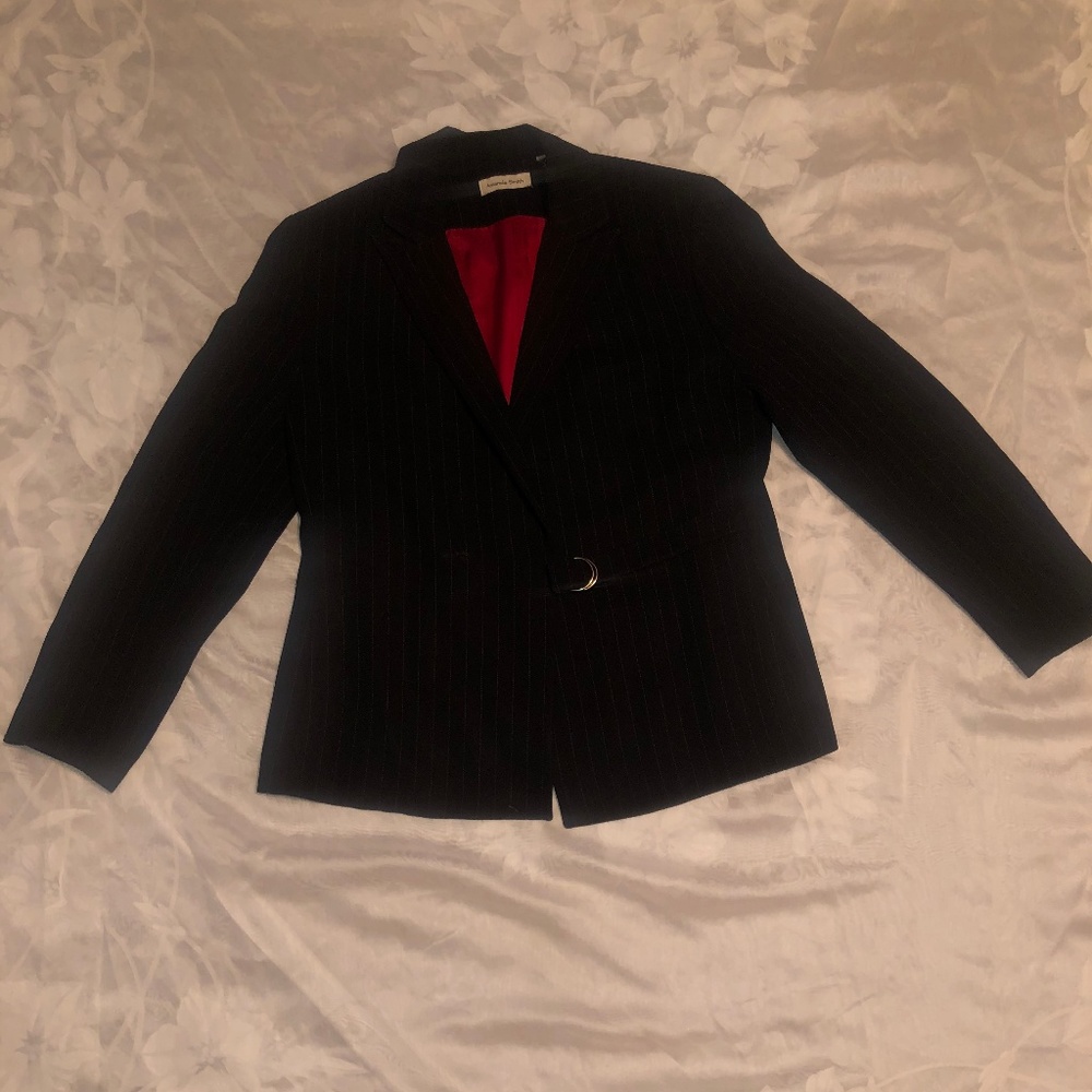 Amanda Smith Belted Striped Black Blazer